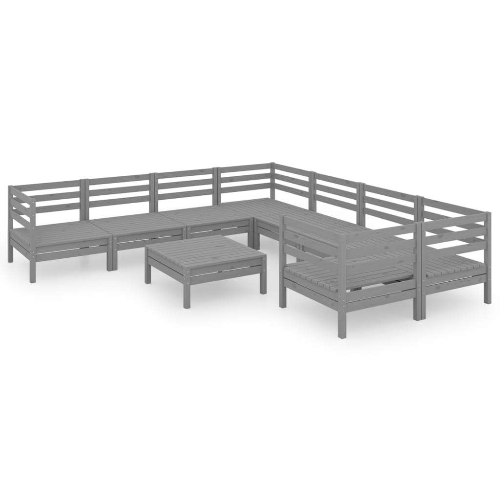 9-tlg. Garten-Lounge-Set Grau Kiefer Massivholz